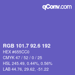 カラーコード: RGB 101.7 92.6 192 | qconv.com