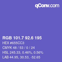 カラーコード: RGB 101.7 92.6 195 | qconv.com