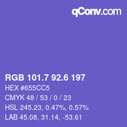 カラーコード: RGB 101.7 92.6 197 | qconv.com