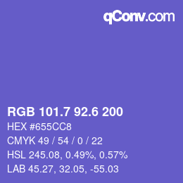 カラーコード: RGB 101.7 92.6 200 | qconv.com