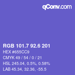 カラーコード: RGB 101.7 92.6 201 | qconv.com