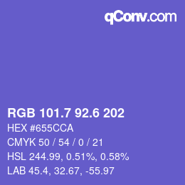 カラーコード: RGB 101.7 92.6 202 | qconv.com