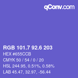 カラーコード: RGB 101.7 92.6 203 | qconv.com