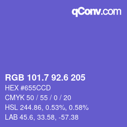 カラーコード: RGB 101.7 92.6 205 | qconv.com