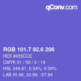 カラーコード: RGB 101.7 92.6 206 | qconv.com