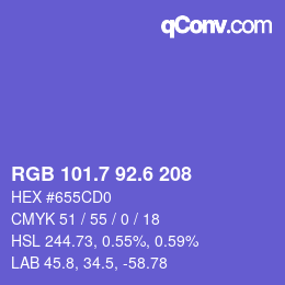 カラーコード: RGB 101.7 92.6 208 | qconv.com