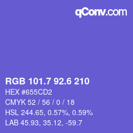 カラーコード: RGB 101.7 92.6 210 | qconv.com