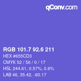 カラーコード: RGB 101.7 92.6 211 | qconv.com
