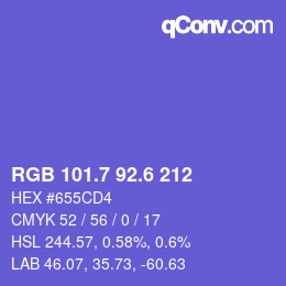 カラーコード: RGB 101.7 92.6 212 | qconv.com