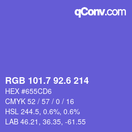 カラーコード: RGB 101.7 92.6 214 | qconv.com