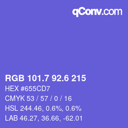 カラーコード: RGB 101.7 92.6 215 | qconv.com