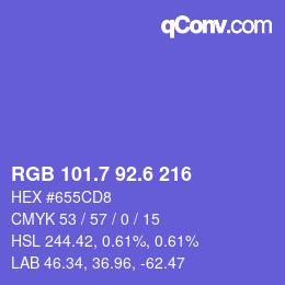 カラーコード: RGB 101.7 92.6 216 | qconv.com