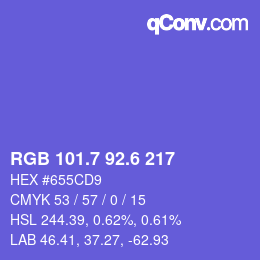 カラーコード: RGB 101.7 92.6 217 | qconv.com