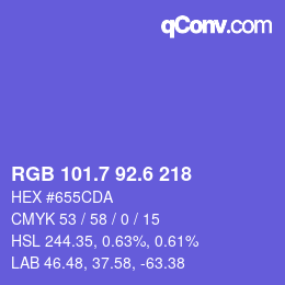 カラーコード: RGB 101.7 92.6 218 | qconv.com