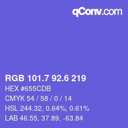 カラーコード: RGB 101.7 92.6 219 | qconv.com
