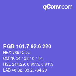 カラーコード: RGB 101.7 92.6 220 | qconv.com