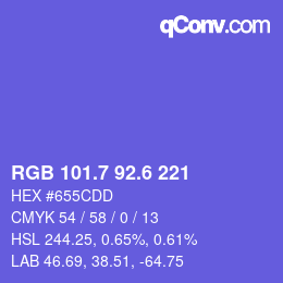 カラーコード: RGB 101.7 92.6 221 | qconv.com