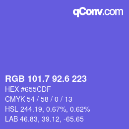 カラーコード: RGB 101.7 92.6 223 | qconv.com