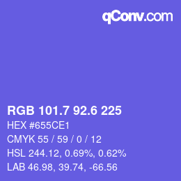カラーコード: RGB 101.7 92.6 225 | qconv.com