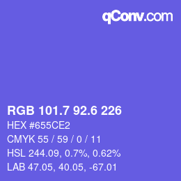 カラーコード: RGB 101.7 92.6 226 | qconv.com