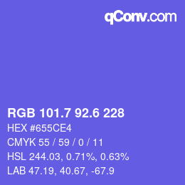 カラーコード: RGB 101.7 92.6 228 | qconv.com