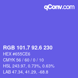 カラーコード: RGB 101.7 92.6 230 | qconv.com