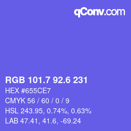 カラーコード: RGB 101.7 92.6 231 | qconv.com