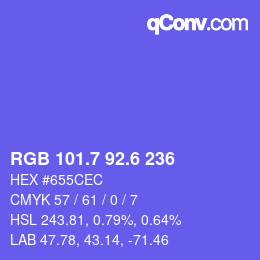 カラーコード: RGB 101.7 92.6 236 | qconv.com