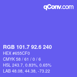 カラーコード: RGB 101.7 92.6 240 | qconv.com