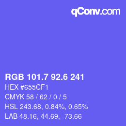 カラーコード: RGB 101.7 92.6 241 | qconv.com