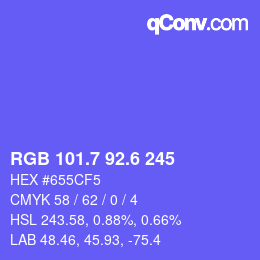カラーコード: RGB 101.7 92.6 245 | qconv.com