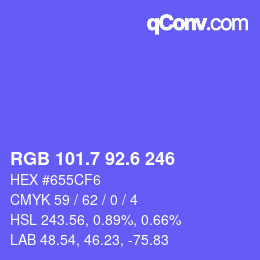 カラーコード: RGB 101.7 92.6 246 | qconv.com