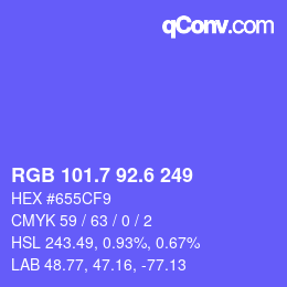 カラーコード: RGB 101.7 92.6 249 | qconv.com