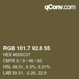 カラーコード: RGB 101.7 92.6 55 | qconv.com
