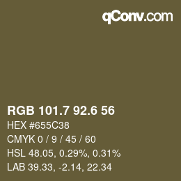 カラーコード: RGB 101.7 92.6 56 | qconv.com