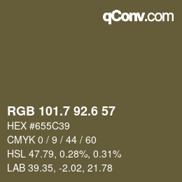 カラーコード: RGB 101.7 92.6 57 | qconv.com