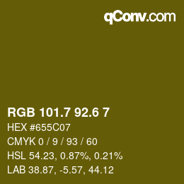 カラーコード: RGB 101.7 92.6 7 | qconv.com