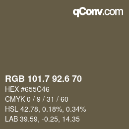 カラーコード: RGB 101.7 92.6 70 | qconv.com