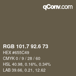 カラーコード: RGB 101.7 92.6 73 | qconv.com