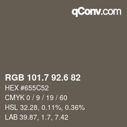 カラーコード: RGB 101.7 92.6 82 | qconv.com