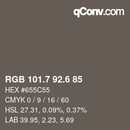 カラーコード: RGB 101.7 92.6 85 | qconv.com