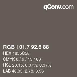 カラーコード: RGB 101.7 92.6 88 | qconv.com
