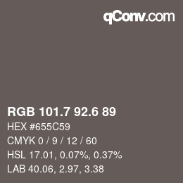 カラーコード: RGB 101.7 92.6 89 | qconv.com