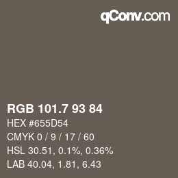 カラーコード: RGB 101.7 93 84 | qconv.com