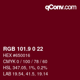 カラーコード: RGB 101.9 0 22 | qconv.com