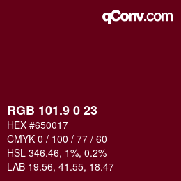 カラーコード: RGB 101.9 0 23 | qconv.com