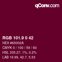 カラーコード: RGB 101.9 0 42 | qconv.com
