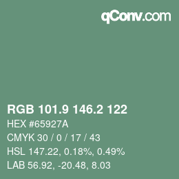 カラーコード: RGB 101.9 146.2 122 | qconv.com