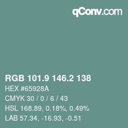 カラーコード: RGB 101.9 146.2 138 | qconv.com