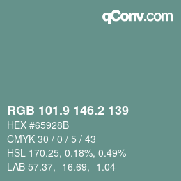 Color code: RGB 101.9 146.2 139 | qconv.com